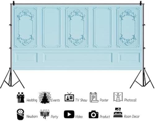 20x10ft Light Blue Vintage Room Inside Backdrop European Frame Modern House French Castle Cementery Wall Retro, alternate