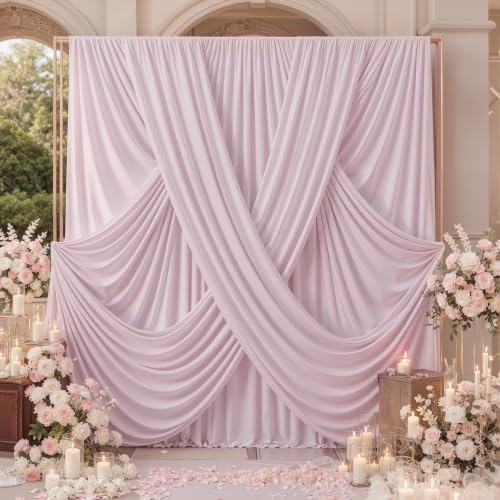 20x10ft Light Pink Backdrop Curtains for Parties, 4 Panels 5x10ft Wrinkle-Free Polyester Background Curtains for