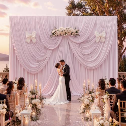 20x10ft Light Pink Backdrop Curtains for Parties, 4 Panels 5x10ft Wrinkle-Free Polyester Background Curtains for, alternate