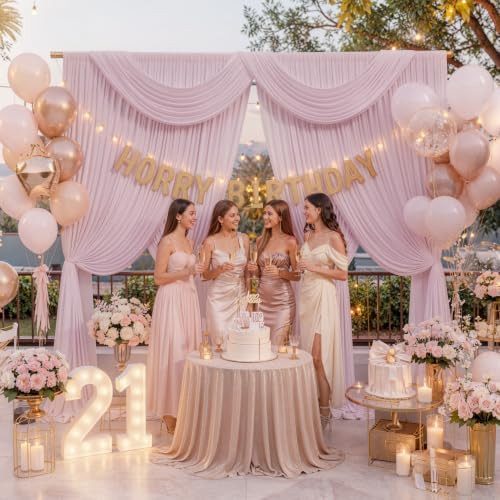 20x10ft Light Pink Backdrop Curtains for Parties, 4 Panels 5x10ft Wrinkle-Free Polyester Background Curtains for, alternate