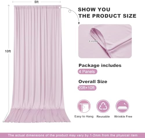 20x10ft Light Pink Backdrop Curtains for Parties, 4 Panels 5x10ft Wrinkle-Free Polyester Background Curtains for, alternate