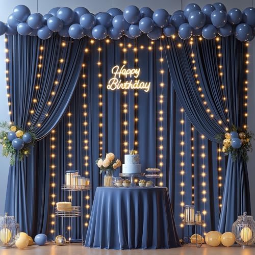 20x10ft Navy Blue Backdrop Curtains with Lights String for Baby Shower in 5'(W) x 10'(H),4 panels in Navy Blue, alternate