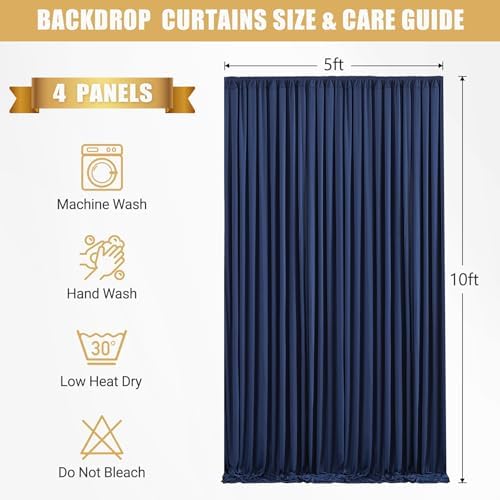 20x10ft Navy Blue Backdrop Curtains with Lights String for Baby Shower in 5'(W) x 10'(H),4 panels in Navy Blue, alternate