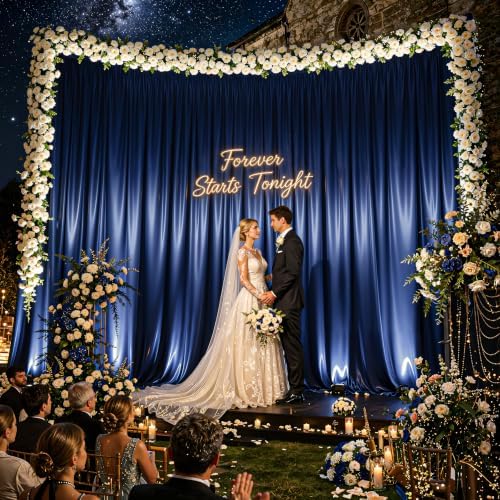 20x10ft Navy Blue Glitter Backdrop Curtain for Parties, Wrinkle Free Satin Photo Backdrop Drapes 4 Panels 5x10FT, alternate