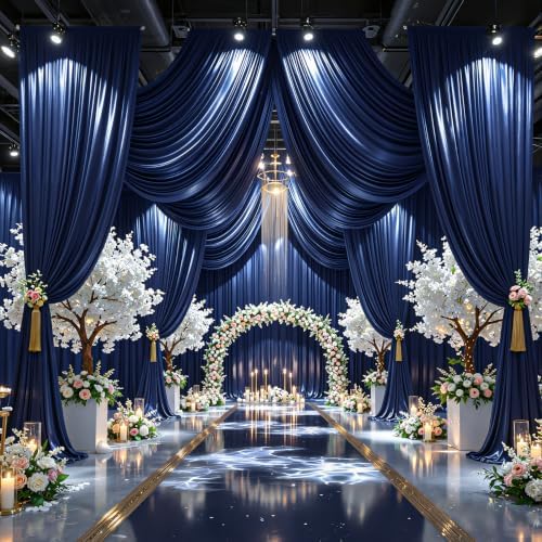 20x10ft Navy Blue Glitter Backdrop Curtain for Parties, Wrinkle Free Satin Photo Backdrop Drapes 4 Panels 5x10FT, alternate