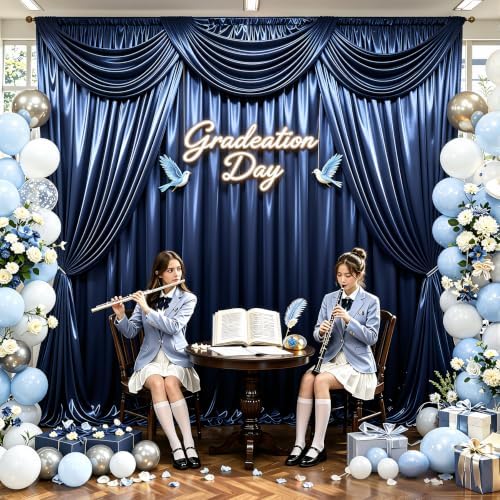 20x10ft Navy Blue Glitter Backdrop Curtain for Parties, Wrinkle Free Satin Photo Backdrop Drapes 4 Panels 5x10FT, alternate