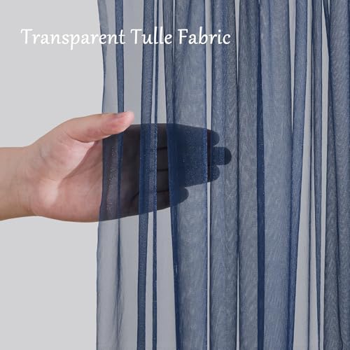 20x10ft Navy Blue Tulle Backdrop Curtain with Lights String for Parites, Sheer Backdrop Curtains for Wedding, alternate view