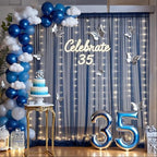 20x10ft Navy Blue Tulle Backdrop Curtain with Lights String for Parites, Sheer Photo Backdrop Curtains with, alternate view 3