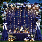 20x10ft Navy Blue Tulle Backdrop Curtains with Lights String for Parties, Wrinkle Free Sheer Curtain with Lights, alternate
