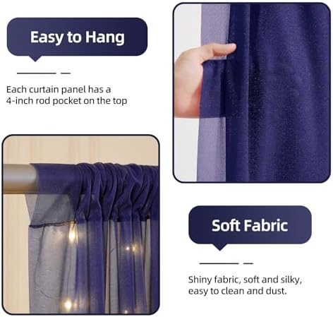 20x10ft Navy Blue Tulle Backdrop Curtains with Lights String for Parties, Wrinkle Free Sheer Curtain with Lights, alternate
