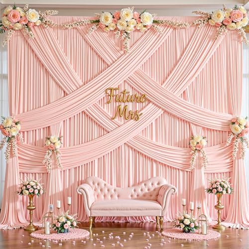 20x10ft Pale Pink Backdrop Curtains for Wedding Parties Wrinkle Free Photo Backdrop Drapes for Photography, alternate view 3
