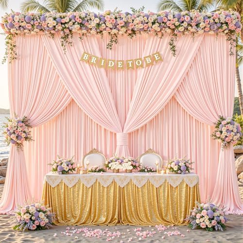 20x10ft Pale Pink Backdrop Curtains for Wedding Parties Wrinkle Free Photo Backdrop Drapes for Photography, alternate view 7