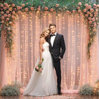 20x10ft Peach Tulle Backdrop Curtain with Lights String for Parites, Sheer Photo Backdrop Curtains with Lights, alternate