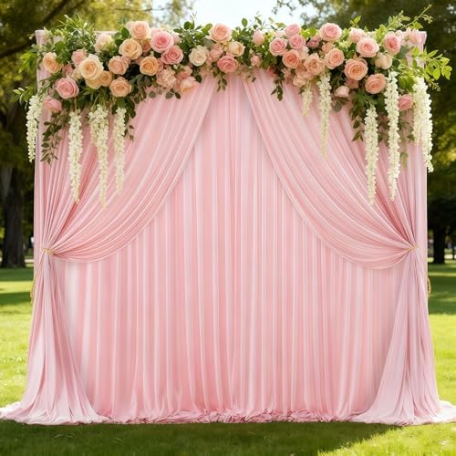 20x10ft Pink Backdrop Curtain Panels for Parties - Wrinkle Free Polyester Photo Curtain Backdrop Wedding Back