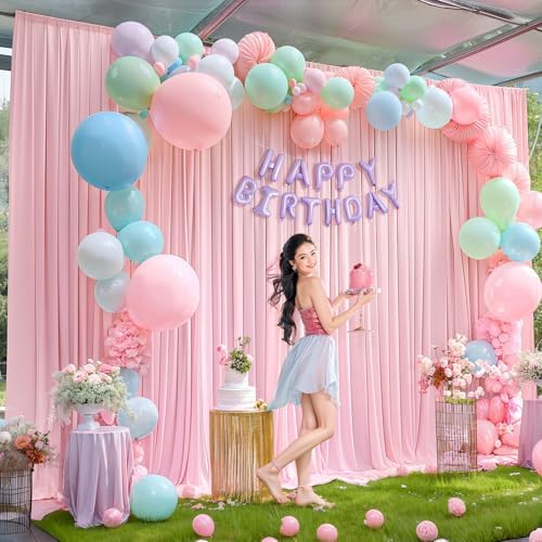 20x10ft Pink Backdrop Curtain Panels for Parties - Wrinkle Free Polyester Photo Curtain Backdrop Wedding Back, alternate view