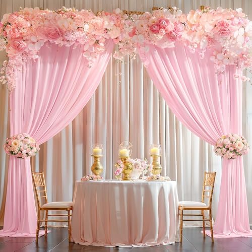 20x10ft Pink Backdrop Curtain Panels for Parties - Wrinkle Free Polyester Photo Curtain Backdrop Wedding Back, alternate view