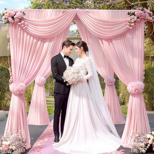 20x10ft Pink Backdrop Curtains for Wedding Parties Wrinkle Free Pink Curtains Photo Backdrop Drapes for, alternate view 5