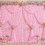 20x10ft Pink Backdrop Curtains with Lights String for Parties, 4 Panels in 5'(W) x 10'(H),4 panels in Pink