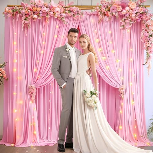 20x10ft Pink Backdrop Curtains with Lights String for Parties, 4 Panels in 5'(W) x 10'(H),4 panels in Pink, alternate view 4