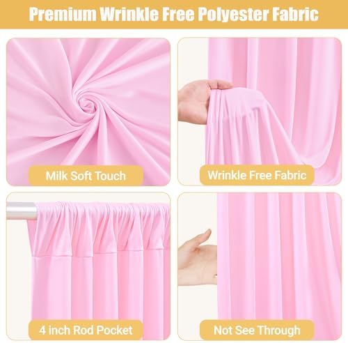 20x10ft Pink Backdrop Curtains with Lights String for Parties, 4 Panels in 5'(W) x 10'(H),4 panels in Pink, alternate view 5