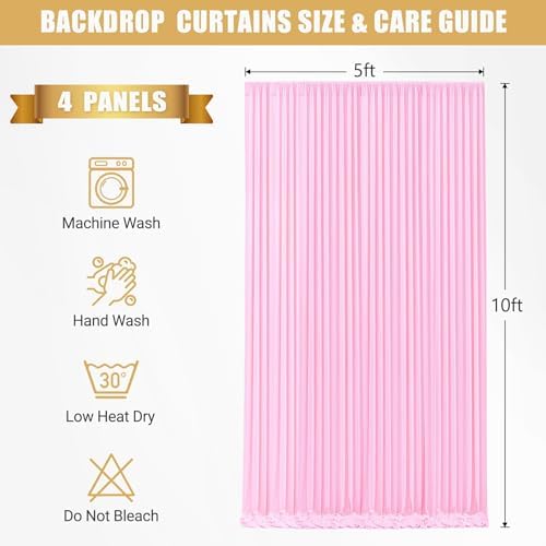 20x10ft Pink Backdrop Curtains with Lights String for Parties, 4 Panels in 5'(W) x 10'(H),4 panels in Pink, alternate view 6