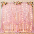20x10ft Pink Tulle Backdrop Curtains with Lights String for Parties, Wrinkle Free Sheer Curtain with Lights
