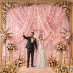 20x10ft Pink Tulle Backdrop Curtains with Lights String for Parties, Wrinkle Free Sheer Curtain with Lights, alternate view 2