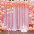 20x10ft Pink Tulle Backdrop Curtains with Lights String for Parties, Wrinkle Free Sheer Curtain with Lights, alternate view 5