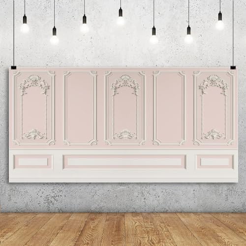 20x10ft Pink White Vintage Room Inside Backdrop European Frame Modern House French Castle Pink Wall Retro Style, alternate