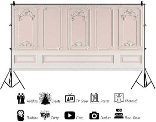 20x10ft Pink White Vintage Room Inside Backdrop European Frame Modern House French Castle Pink Wall Retro Style, alternate