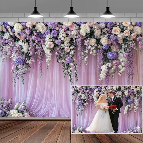 20x10ft Purple Lavender Floral Bridal Backdrop Wedding Flower Photography Backdrop for Girl Portrait Baby Shower