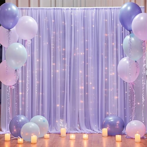 20x10ft Purple Tulle Backdrop Curtain with Lights String for Parites, Sheer Backdrop Curtains for Wedding Baby, alternate