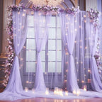 20x10ft Purple Tulle Backdrop Curtain with Lights String for Parites, Sheer Photo Backdrop Curtains with Lights, alternate