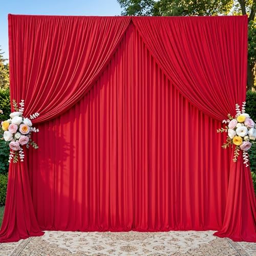 20x10ft Red Backdrop Curtain Panels for Parties - Wrinkle Free Polyester Photo Curtain Backdrop Wedding Back