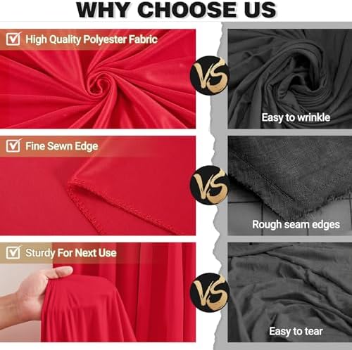 20x10ft Red Backdrop Curtain Panels for Parties - Wrinkle Free Polyester Photo Curtain Backdrop Wedding Back, alternate view
