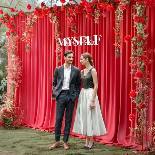 20x10ft Red Backdrop Curtain Panels for Parties - Wrinkle Free Polyester Photo Curtain Backdrop Wedding Back, alternate view