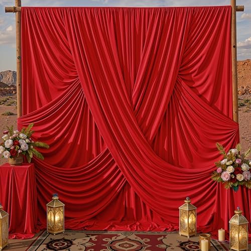 20x10ft Red Backdrop Curtains for Parties, 4 Panels 5x10ft Wrinkle-Free Polyester Background Curtains for