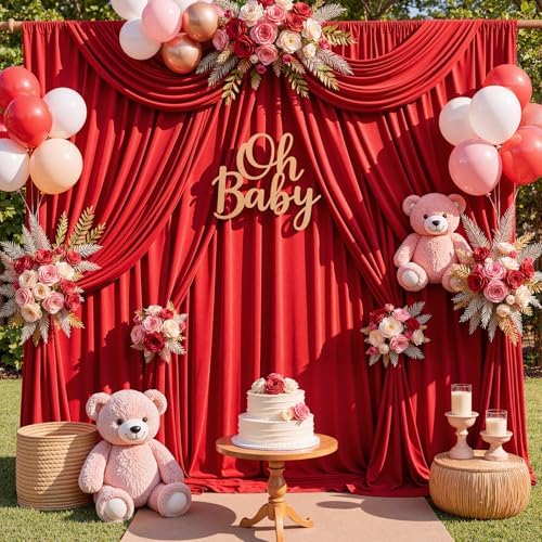 20x10ft Red Backdrop Curtains for Parties, 4 Panels 5x10ft Wrinkle-Free Polyester Background Curtains for, alternate view 2