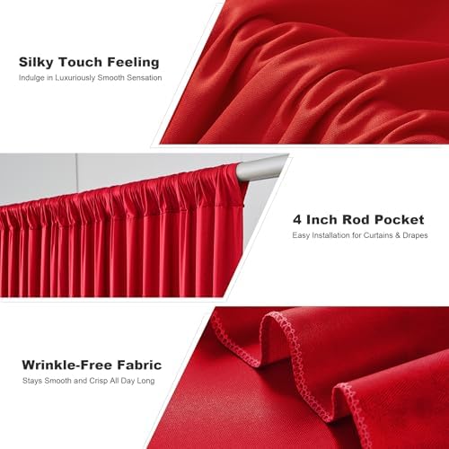 20x10ft Red Backdrop Curtains for Parties, 4 Panels 5x10ft Wrinkle-Free Polyester Background Curtains for, alternate view 4