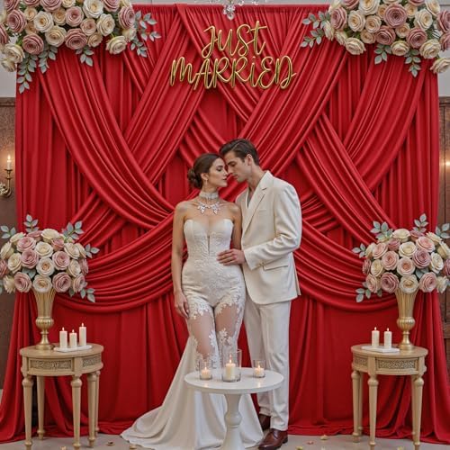 20x10ft Red Backdrop Curtains for Parties, 4 Panels 5x10ft Wrinkle-Free Polyester Background Curtains for, alternate view 6