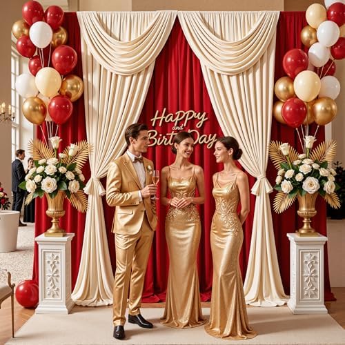 20x10ft Red Backdrop Curtains for Parties, 4 Panels 5x10ft Wrinkle-Free Polyester Background Curtains for, alternate view 7