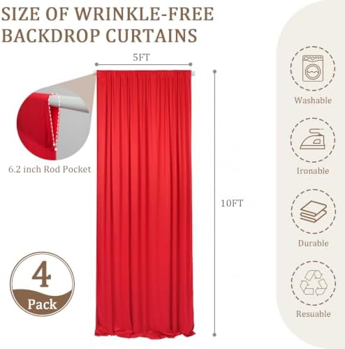 20x10FT Red Backdrop Curtains for Wedding Parties, Ultra Drapey & Silky Drapes for Backdrop Skin-Friendly & Soft, alternate