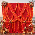 20x10ft Red Backdrop Curtains with Lights String for Parties, 4 Panels in 5'(W) x 10'(H),4 panels in Red