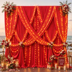 20x10ft Red Backdrop Curtains with Lights String for Parties, 4 Panels in 5'(W) x 10'(H),4 panels in Red