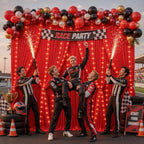 20x10ft Red Backdrop Curtains with Lights String for Parties, 4 Panels in 5'(W) x 10'(H),4 panels in Red, alternate view 2