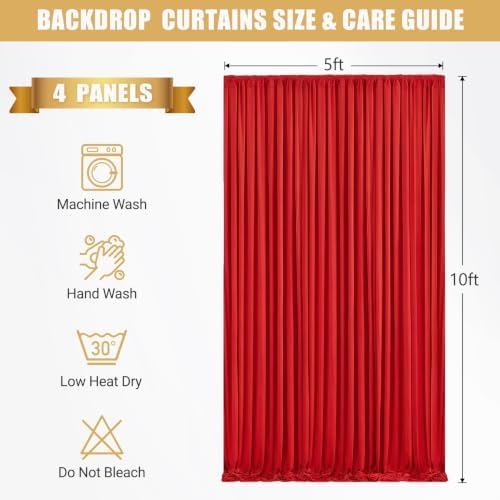20x10ft Red Backdrop Curtains with Lights String for Parties, 4 Panels in 5'(W) x 10'(H),4 panels in Red, alternate view 5
