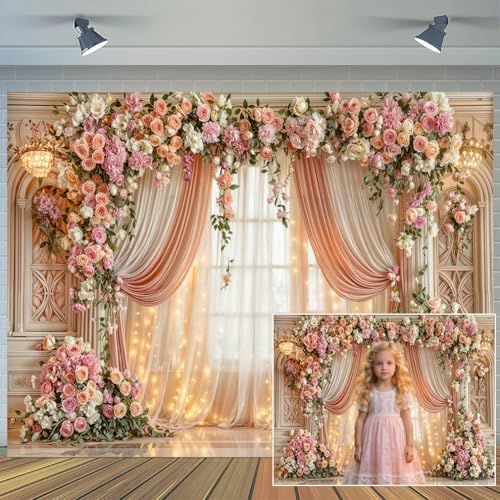 20X10ft Romantic Floral Wedding Backdrop Pink Flower Curtain Photography Background Anniversary Ceremony Bridal