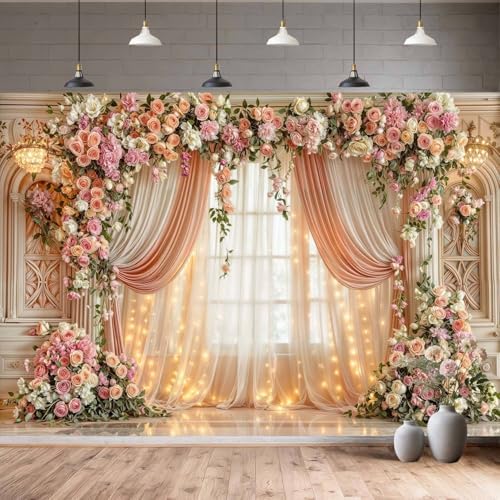 20X10ft Romantic Floral Wedding Backdrop Pink Flower Curtain Photography Background Anniversary Ceremony Bridal, alternate