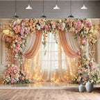 20X10ft Romantic Floral Wedding Backdrop Pink Flower Curtain Photography Background Anniversary Ceremony Bridal, alternate
