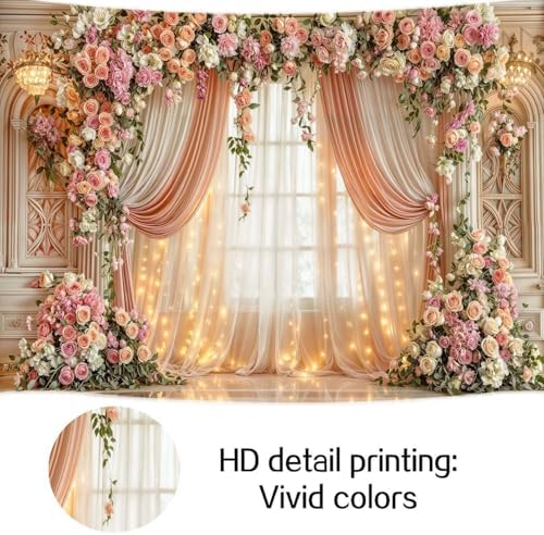 20X10ft Romantic Floral Wedding Backdrop Pink Flower Curtain Photography Background Anniversary Ceremony Bridal, alternate